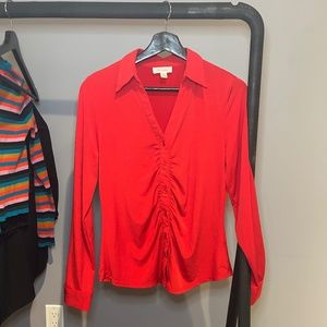 Ruched Red Collar Shirt